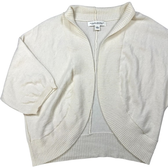 BANANA REPUBLIC Women's L Ivory Cashmere & Wool Blend Short Sleeve Shrug Sweater - Picture 6 of 12